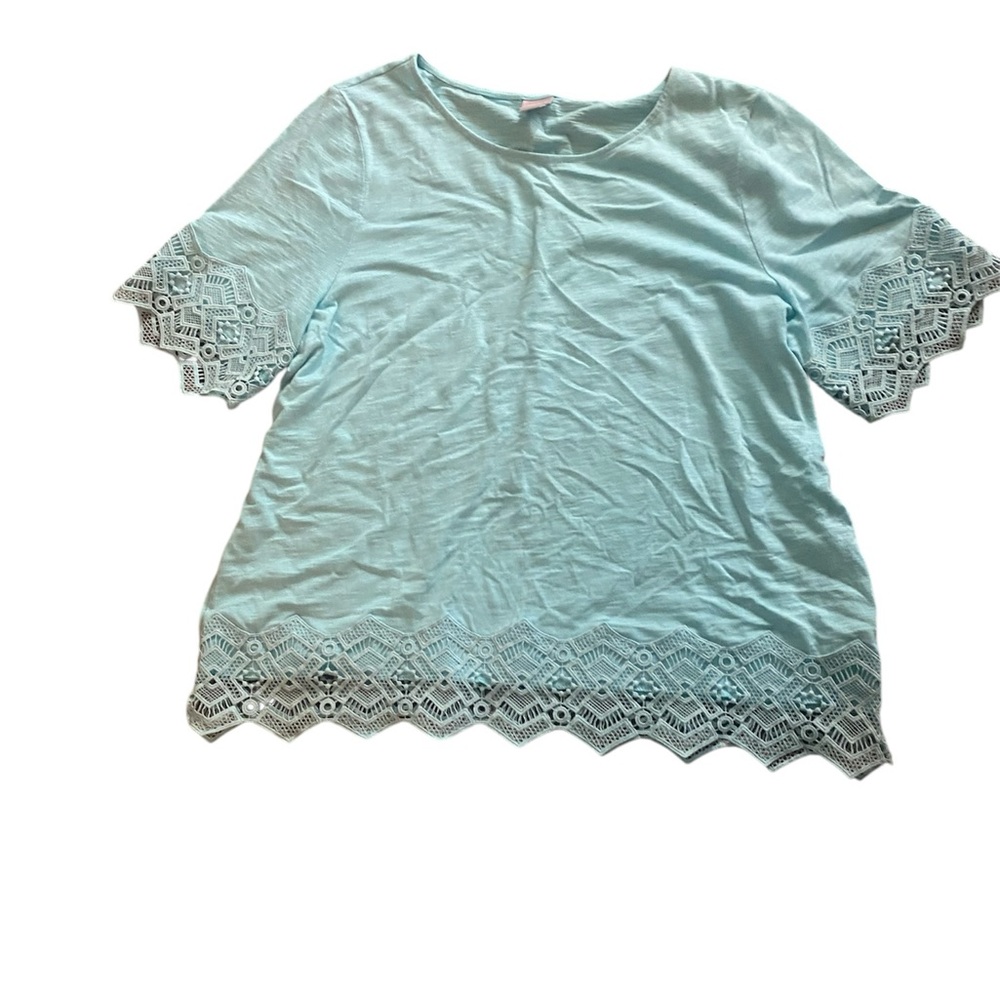 Women's Light Blue Lace Trim Top